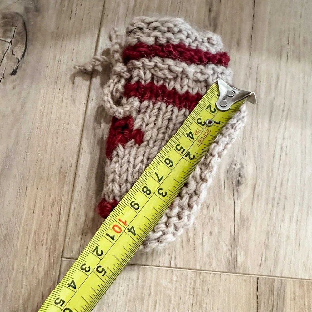 Knit Baby Booties 6-12 Mos Beige Burgundy Maple Leaf Lined Booties Handmade Wool